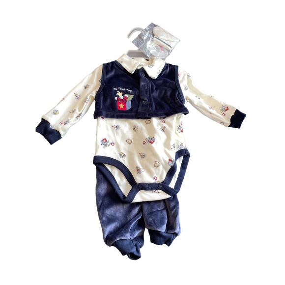 Simply Basic Baby Outfit 6-9 Months Vintage 2002 One Piece w/ Navy Velvet Pants - Picture 14 of 16